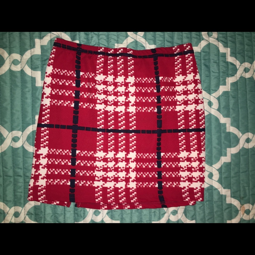 Shein red plaid skirt